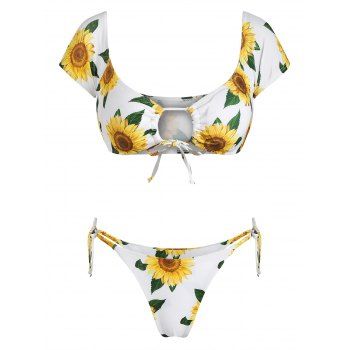 

Sunflower Print Tied String Bikini Swimwear, Yellow