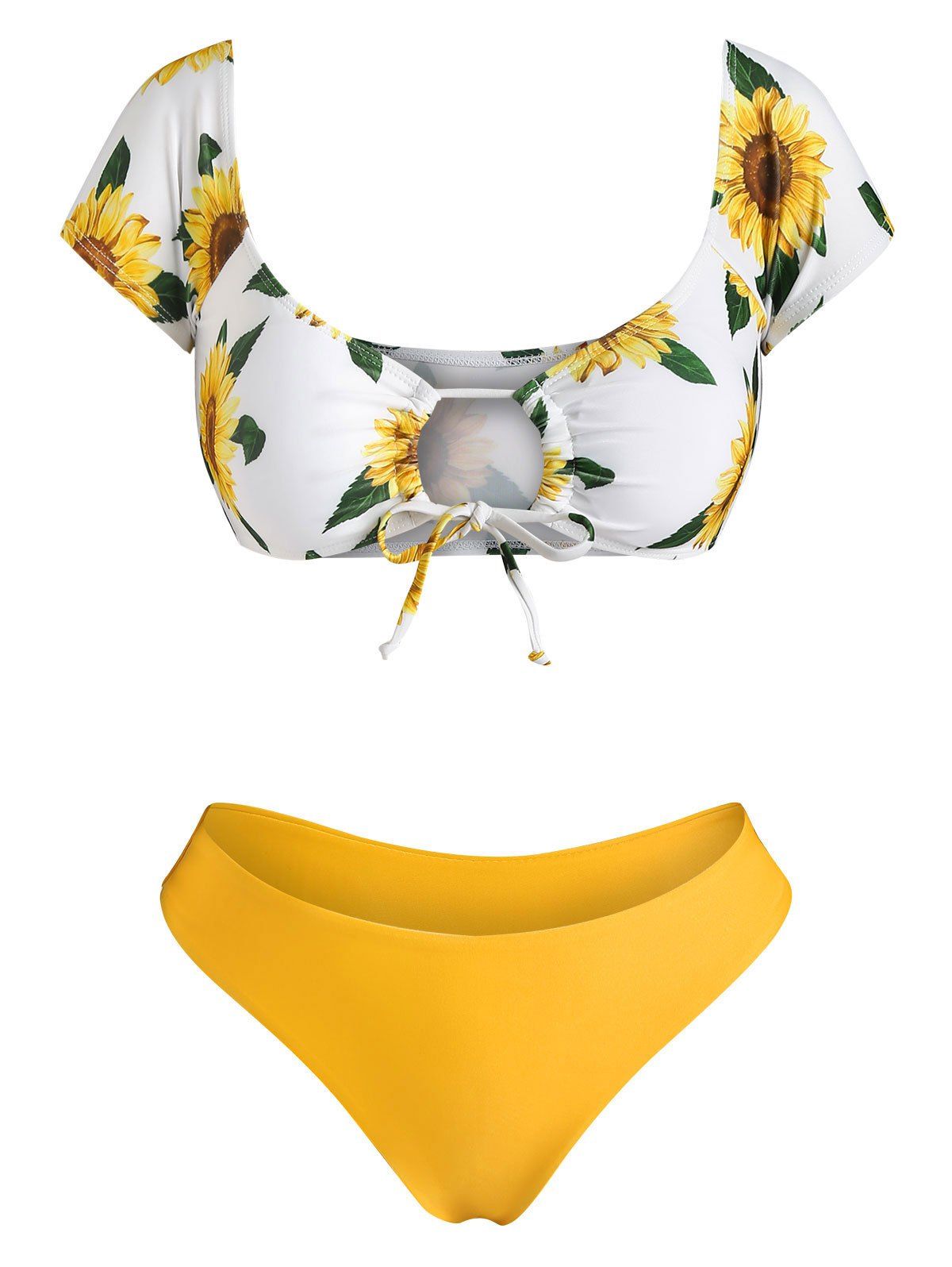 Bright Sunflower Cheeky Bikini Swimsuit Tied High Leg Swimwear Set - YELLOW M