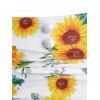 Sunflower Print Bowknot Mock Button Skirted Two Piece Swimwear - YELLOW L