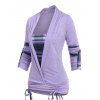 Plaid Cinched Tie 2 In 1 Ruched Rolled Up Sleeve Twofer T-shirt - LIGHT PURPLE M