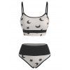 Gothic Ribbed Bikini Swimsuit Moon Star Colorblock Swimwear Set - WHITE S