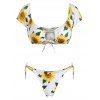 Sunflower Print Tied String Bikini Swimwear - YELLOW L