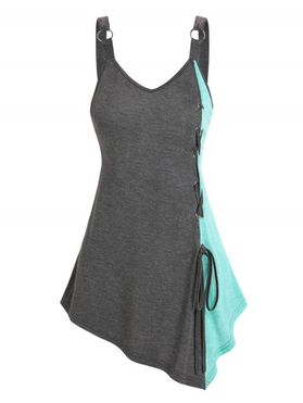 Lace Up O-ring Two Tone Tunic Tank Top