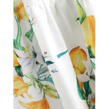 Tie Shoulder Flounce Lemon Print Long Dress