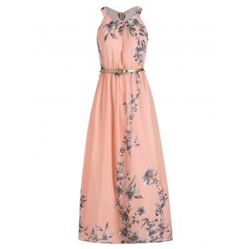 

Floral Print Tie Back Belted Dress, Light pink