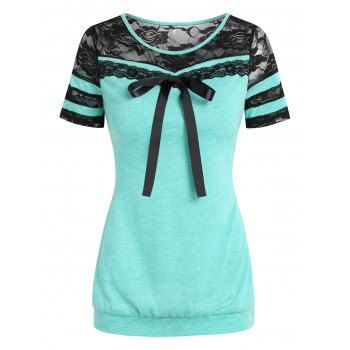 

V-neck Bowknot Lace Panel Top, Light green