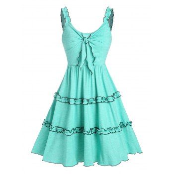 

Frilled Contrast Stitching Tied Dress, Light green
