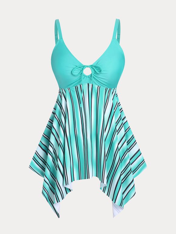 Plus Size Cinched Striped Handkerchief Tankini Swimwear - LIGHT BLUE 1X