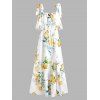 Vacation Sundress Lemon Print High Slit Tie Shoulder Summer Long Maix Dress - WHITE M