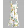 Vacation Sundress Lemon Print High Slit Tie Shoulder Summer Long Maix Dress - WHITE S