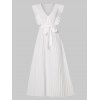 Vacation Surplice Pintuck Ruffle Belted A Line Pleated Dress - WHITE XL
