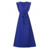 Vacation Surplice Pintuck Ruffle Belted A Line Pleated Dress - BLUE L