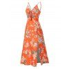 Floral Print Sundress Tied Cut Out Slit Midi Dress - multicolor XL