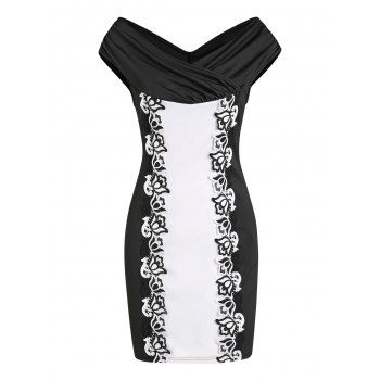 

Flower Applique Colorblock Bodycon Dress, Black