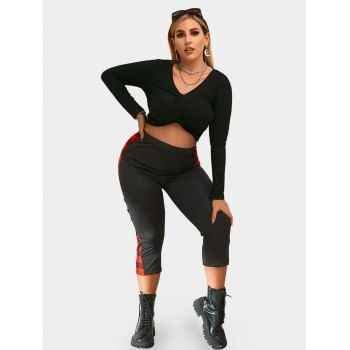 Plus Size Plaid Panel Buttoned Cropped Leggings