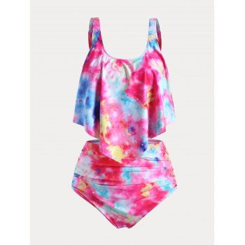 

Plus Size Ruch Overlay Padded Tankini Swimwear, Light pink