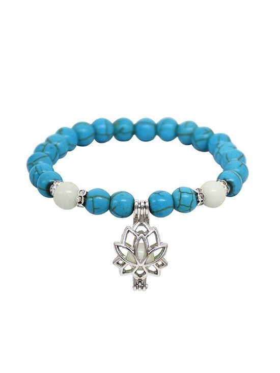 Bracelet Rétro Pendant Floral Perlé en Turquoise Artificielle - Bleu 