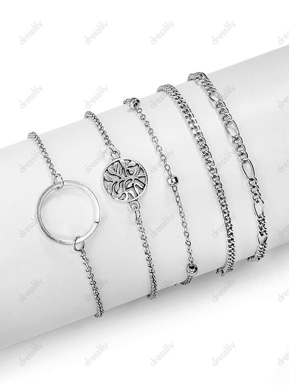 5 Pièces Ensemble de Bracelet Chaîne Bague en O Evidé - Argent 