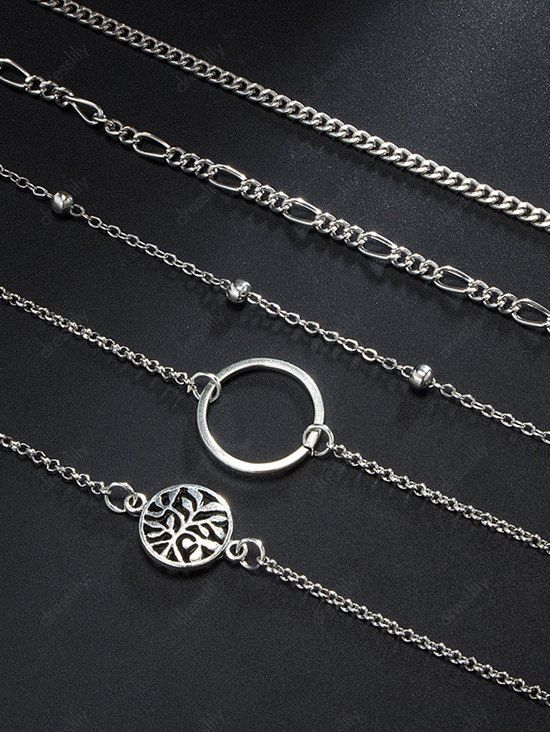 5 Pièces Ensemble de Bracelet Chaîne Bague en O Evidé - Argent 