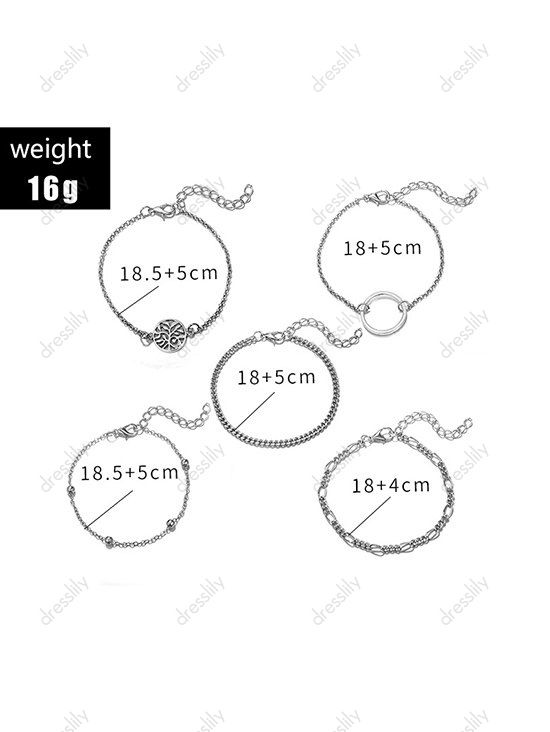 5 Pièces Ensemble de Bracelet Chaîne Bague en O Evidé - Argent 