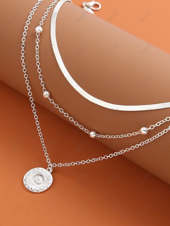 Collier Pendant Chaîne Floral Superposé - Argent 