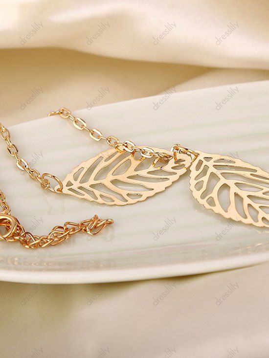 Collier avec Pendentif Deux Feuilles à Sculpture Creuse - d'or 