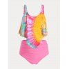 Plus Size Ruch Overlay Padded Tankini Swimwear - LIGHT PINK L