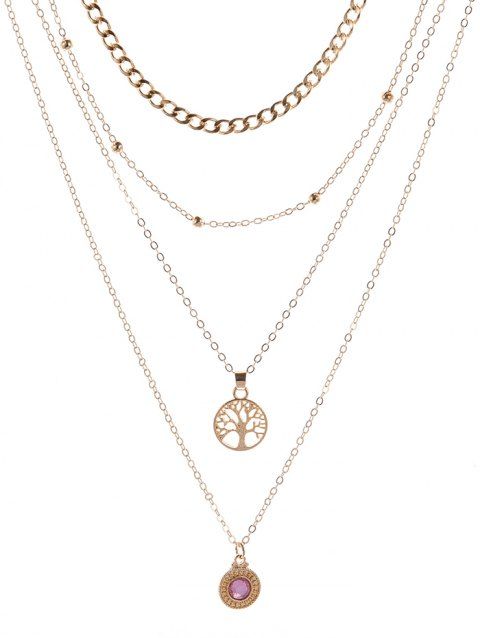 Tree Round Shape Layered Chain Pendant Necklace