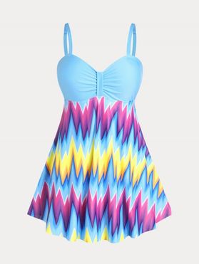 Colorblock Geometric Padded Plus Size Modest Tankini Swimwear