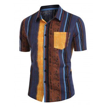 

Vertical Stripe Paint Print Button Up Shirt, Blue