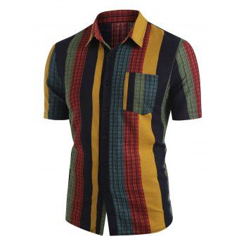 

Plaid Stripe Spliced Print Casual Shirt, Multicolor