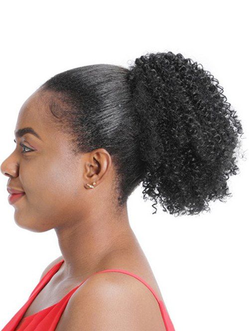 Afro Kinky Curly Synthetic Ponytail Wig - BLACK 