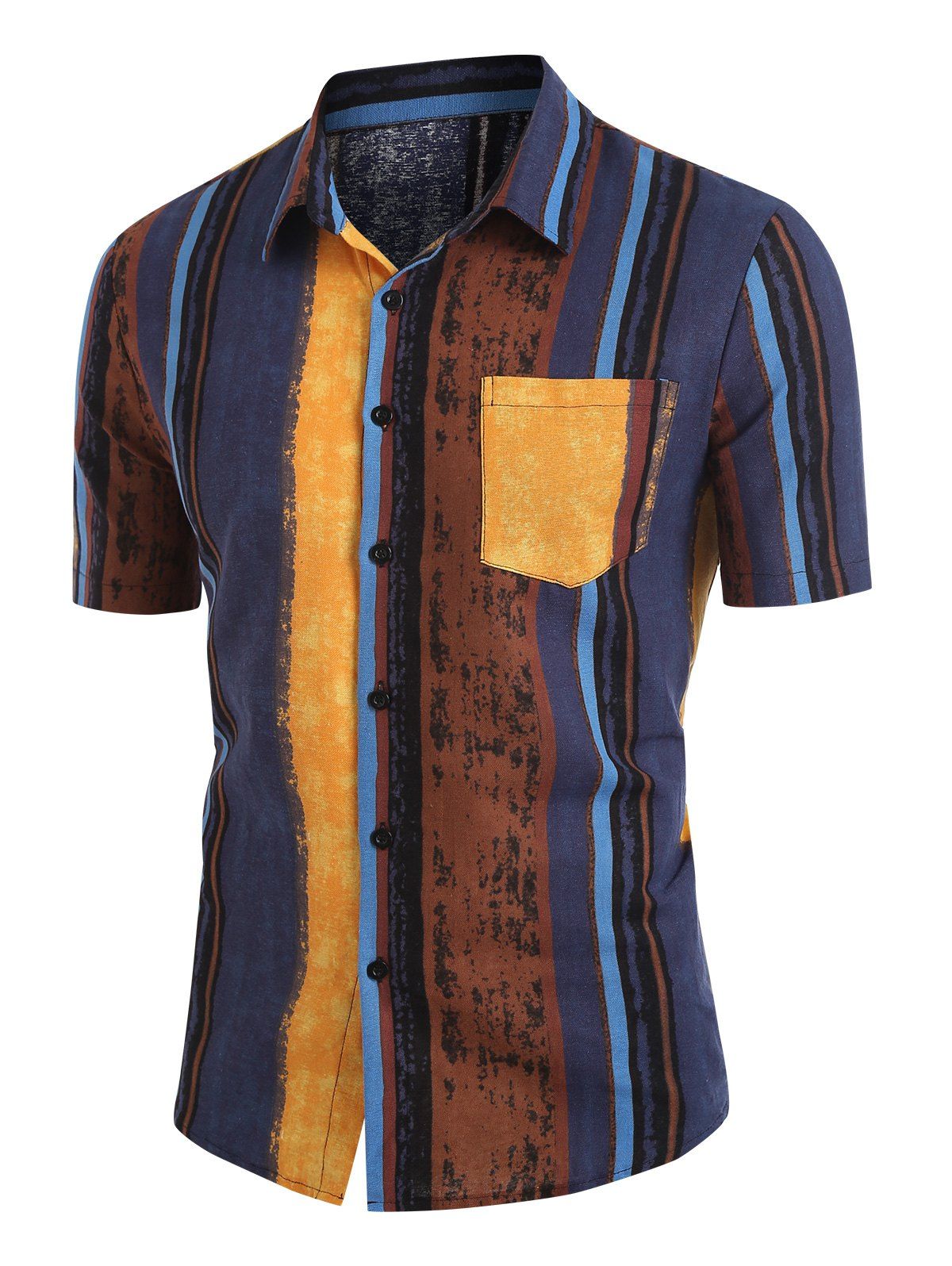 Vertical Stripe Paint Print Button Up Shirt - BLUE XXL