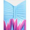 Maillot de Bain Tankini Matelassé Géométrique en Blocs de Couleurs de Grande Taille - Bleu clair 5X
