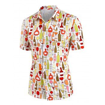 

Colorful Wine Bottle Print Casual Shirt, Multicolor