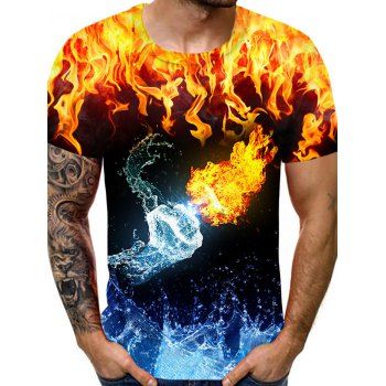 

Water And Fire Fist Pattern Short Sleeve T-shirt, Multicolor
