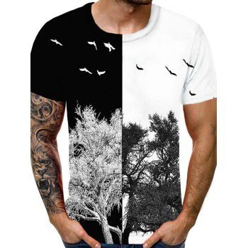 

Tree Bird Print Two Tone T-shirt, Multicolor