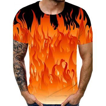 

3D Flame Print Perforated Short Sleeve Tee, Multicolor