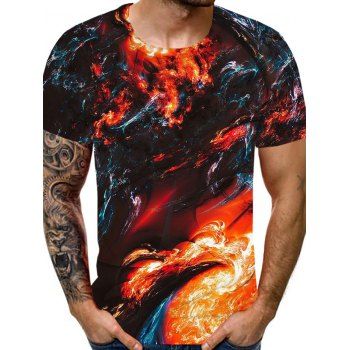 

Short Sleeve Fire Flame Print Casual T-shirt, Multicolor