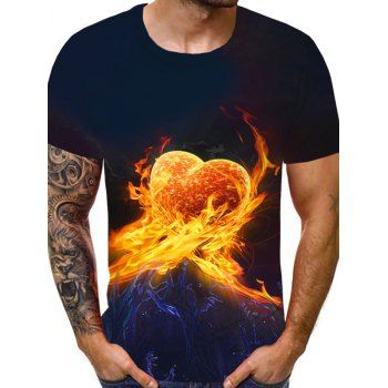 

Flame Heart Print Short Sleeve T-shirt, Multicolor