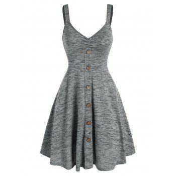 

Summer Sleeveless Mock Button Space Dye Strap Mini Dress, Light gray