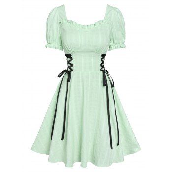 

Lace Up Corset Style Plaid Dress, Light green