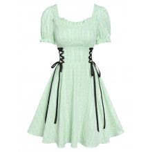 dresslily Lace Up Corset Style Plaid Dress
