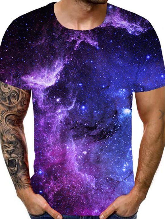 T-shirt Perforé à Imprimé Galaxie à Manches Courtes - multicolor M