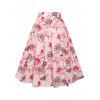 Cross Wrap Bowknot Heathered Top and Butterfly Rose Flower Pleated Skirt Outfit - LIGHT PINK M