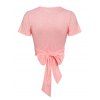 Cross Wrap Bowknot Heathered Top and Butterfly Rose Flower Pleated Skirt Outfit - LIGHT PINK M