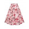 Cross Wrap Bowknot Heathered Top and Butterfly Rose Flower Pleated Skirt Outfit - LIGHT PINK XL