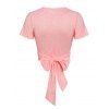Cross Wrap Bowknot Heathered Top and Butterfly Rose Flower Pleated Skirt Outfit - LIGHT PINK XXXL