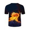 T-shirt à Imprimé Cœur Flamme à Manches Courtes - multicolor 2XL