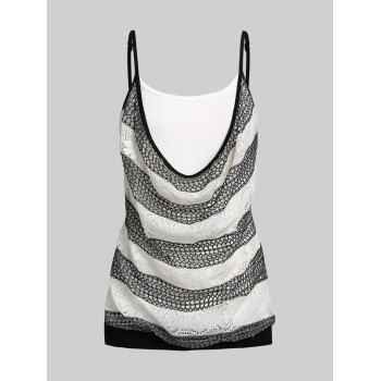Plus Size Cowl Front Lace Overlay Tank Top